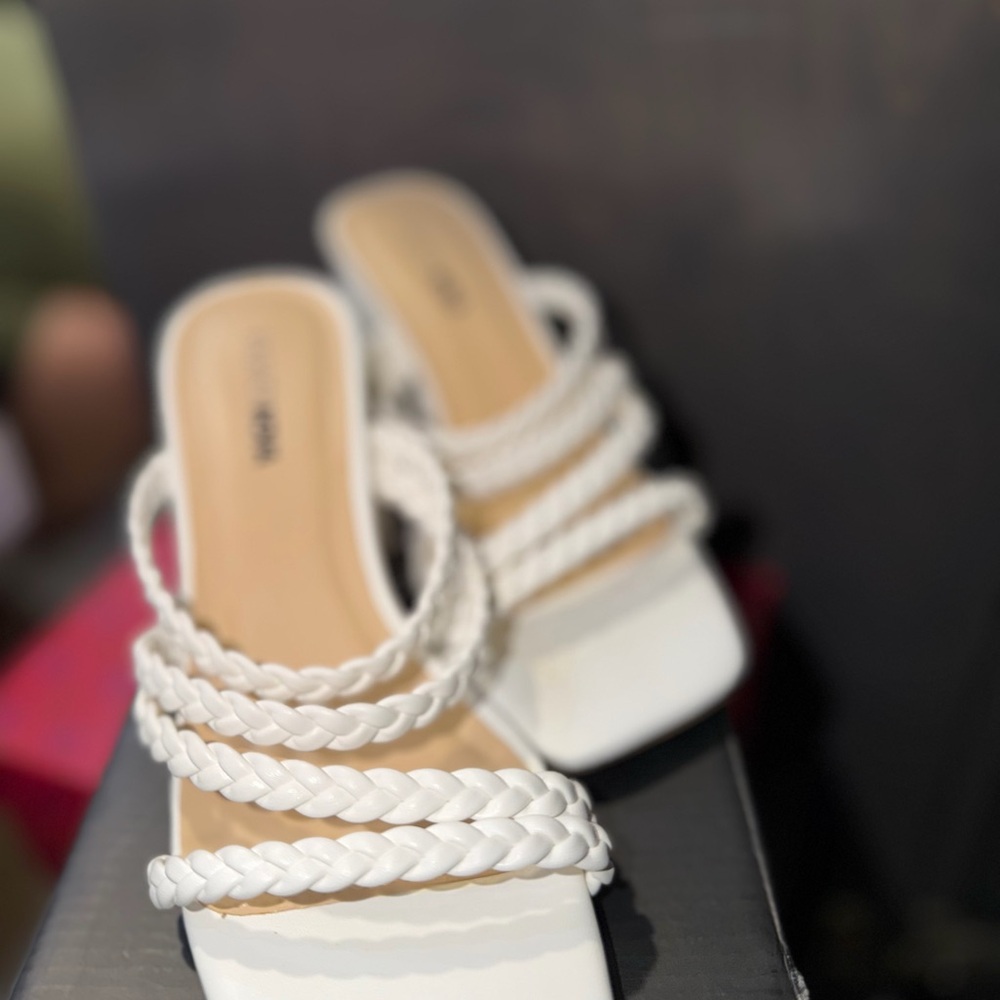 Fashion Nova White Braided Slide Heels